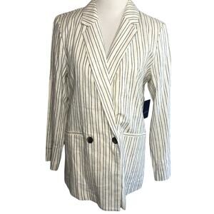 APT. 9 Ivory & Navy Pinstriped Blazer, Functional Pockets & Button Closure, M